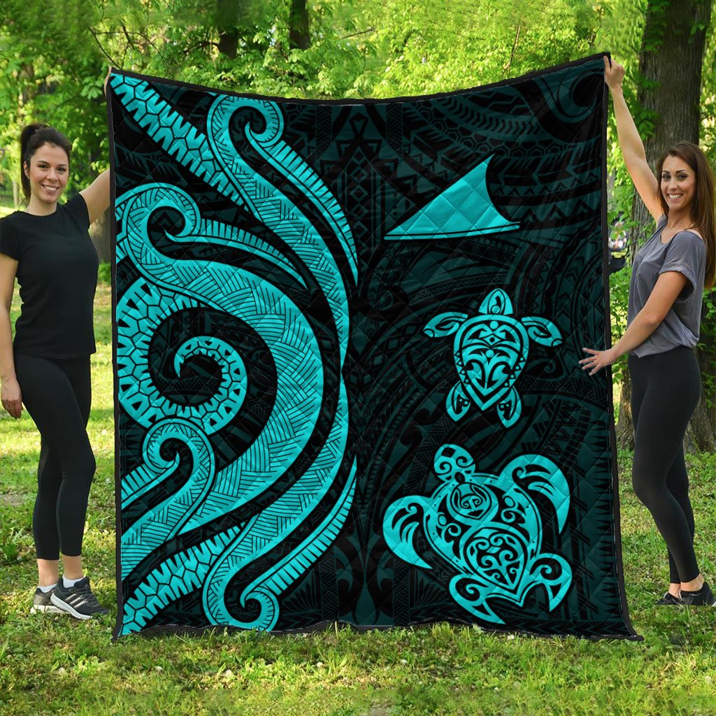 Tokelau Premium Quilt - Turquoise Tentacle Turtle Turquoise - Polynesian Pride