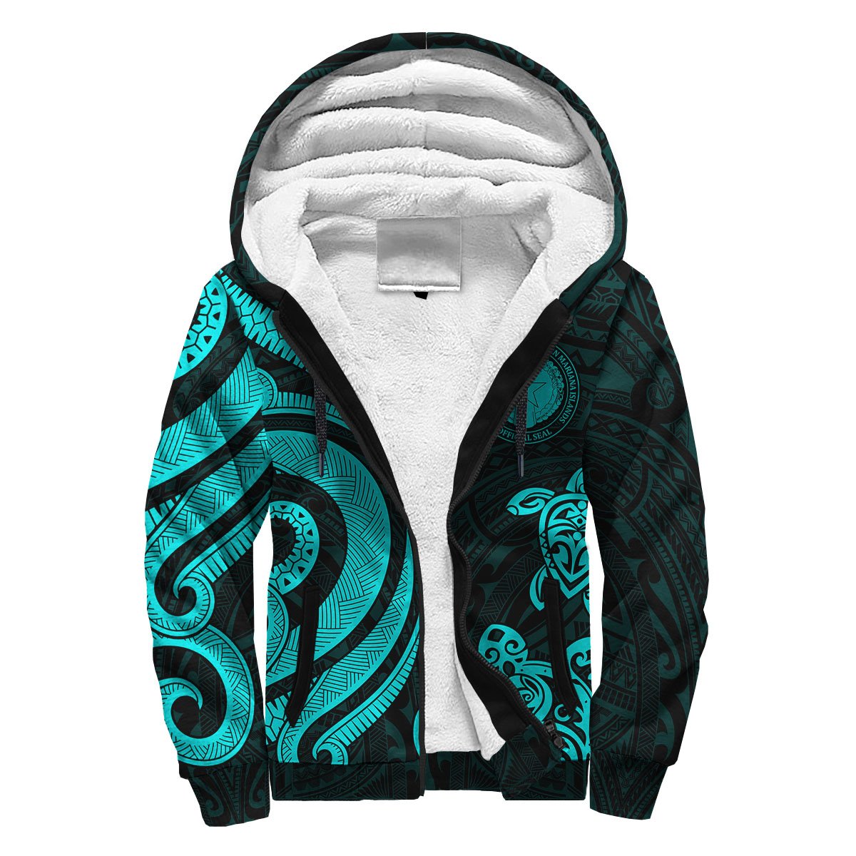 Northern Mariana Islands Sherpa Hoodie - Turquoise Tentacle Turtle Turquoise - Polynesian Pride