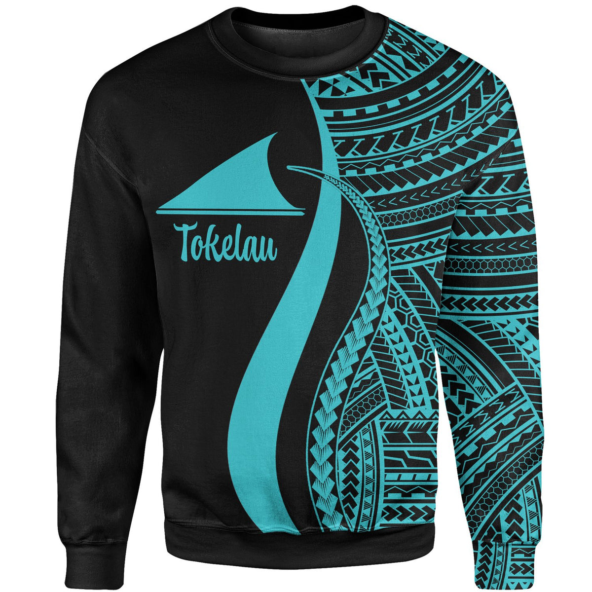 Tokelau Sweatshirt - Turquoise Polynesian Tentacle Tribal Pattern Unisex Turquoise - Polynesian Pride