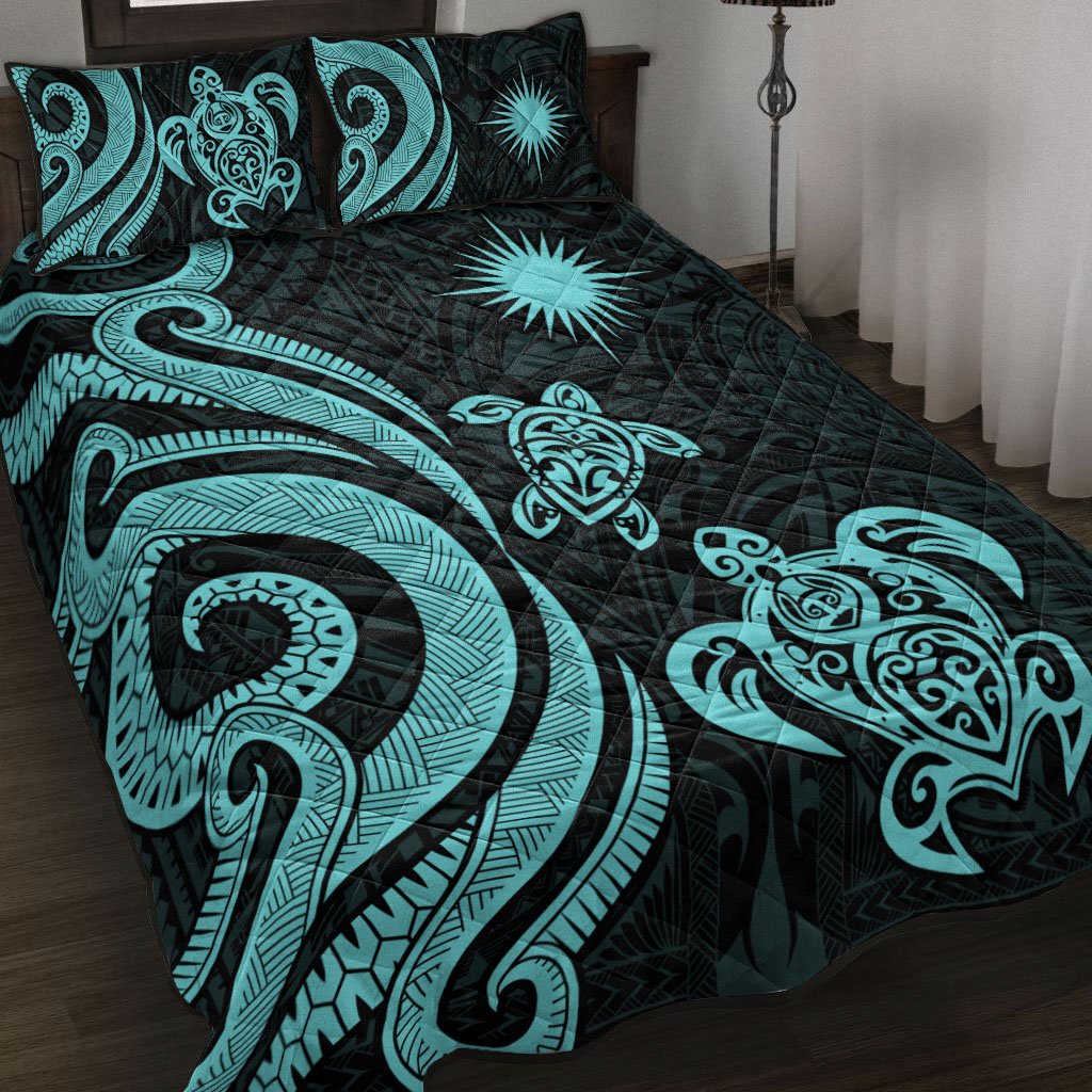 Marshall Islands Quilt Bed Set - Turquoise Tentacle Turtle Turquoise - Polynesian Pride