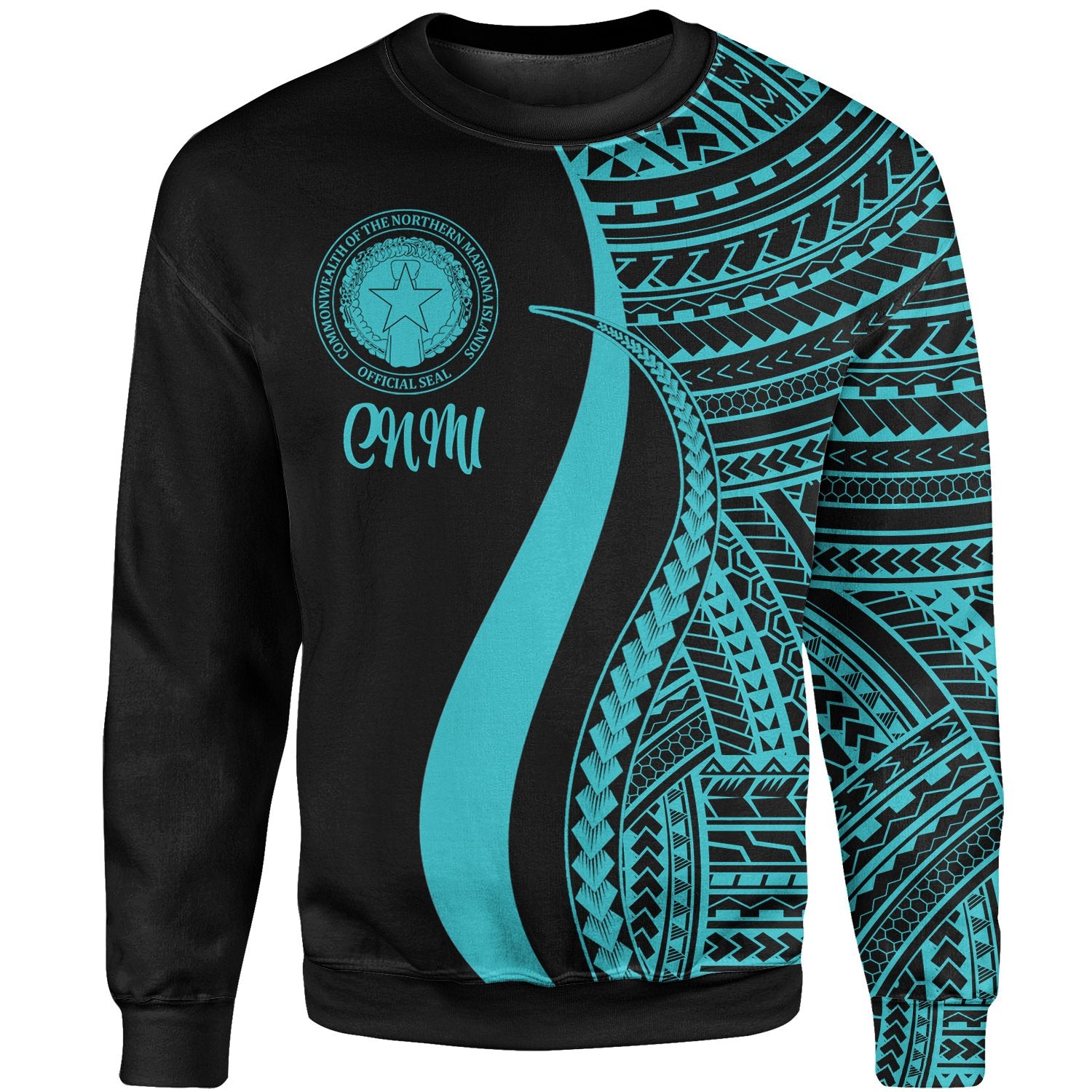 Northern Mariana Islands Sweatshirt - Turquoise Polynesian Tentacle Tribal Pattern Unisex Turquoise - Polynesian Pride