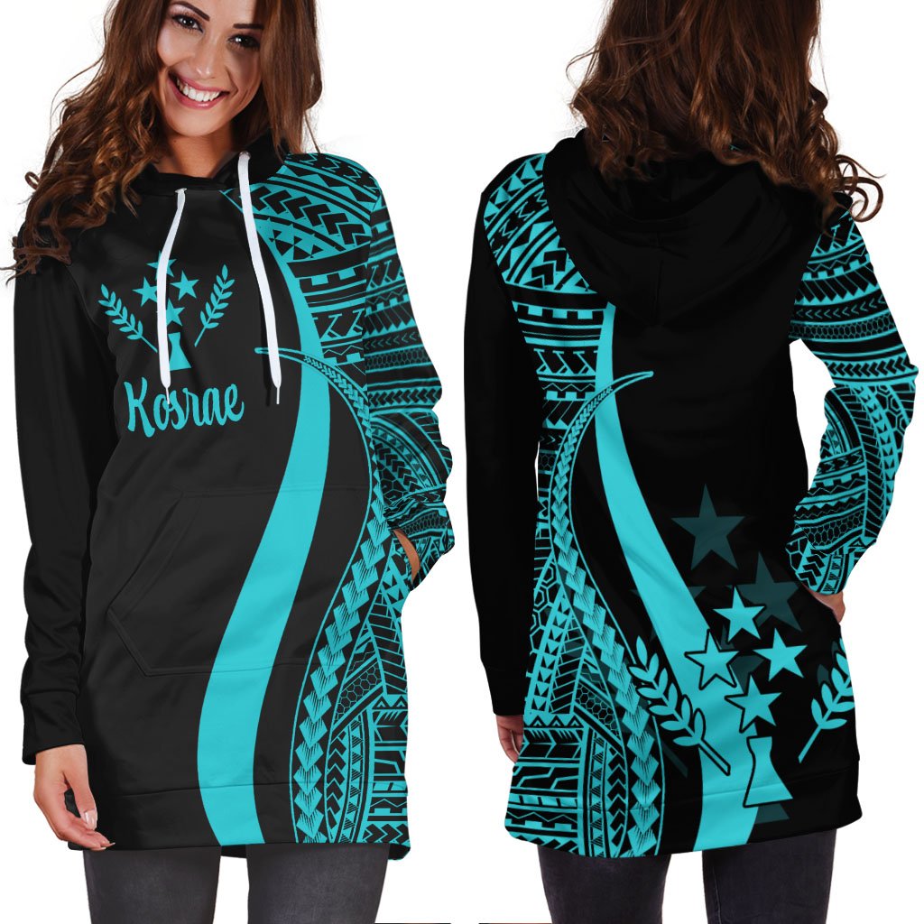 Kosrae Women's Hoodie Dress - Turquoise Polynesian Tentacle Tribal Pattern - Polynesian Pride