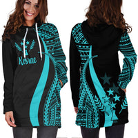 Kosrae Women's Hoodie Dress - Turquoise Polynesian Tentacle Tribal Pattern - Polynesian Pride