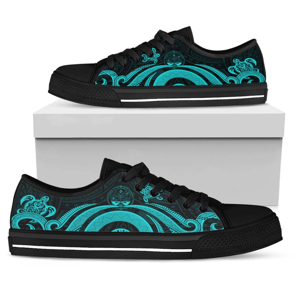 Marshall Islands Low Top Canvas Shoes - Turquoise Tentacle Turtle Crest - Polynesian Pride