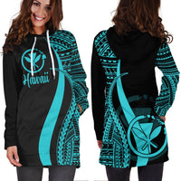 Hawaii Women's Hoodie Dress - Turquoise Polynesian Tentacle Tribal Pattern - Polynesian Pride