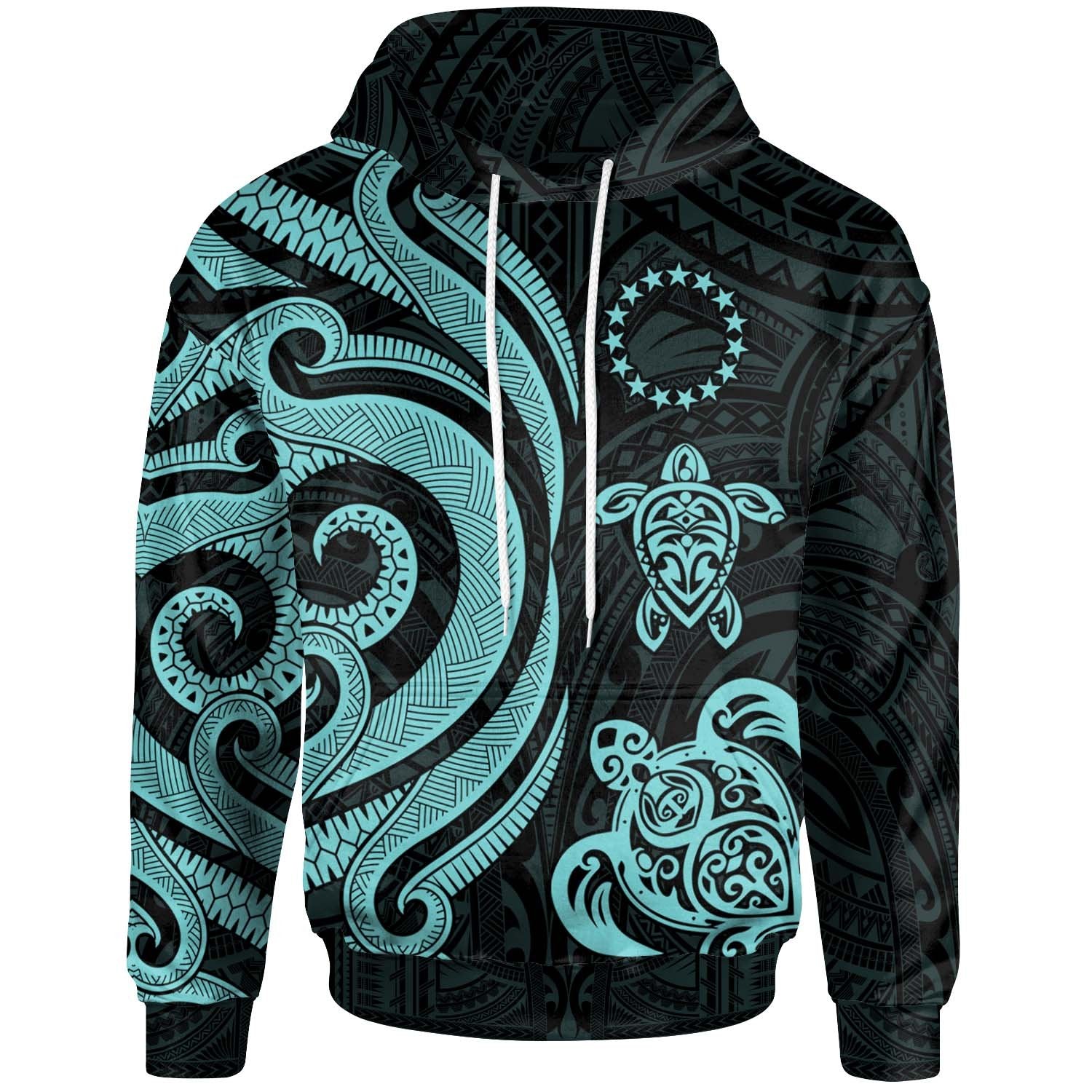 Cook Islands Hoodie Turquoise Tentacle Turtle Unisex Turquoise - Polynesian Pride