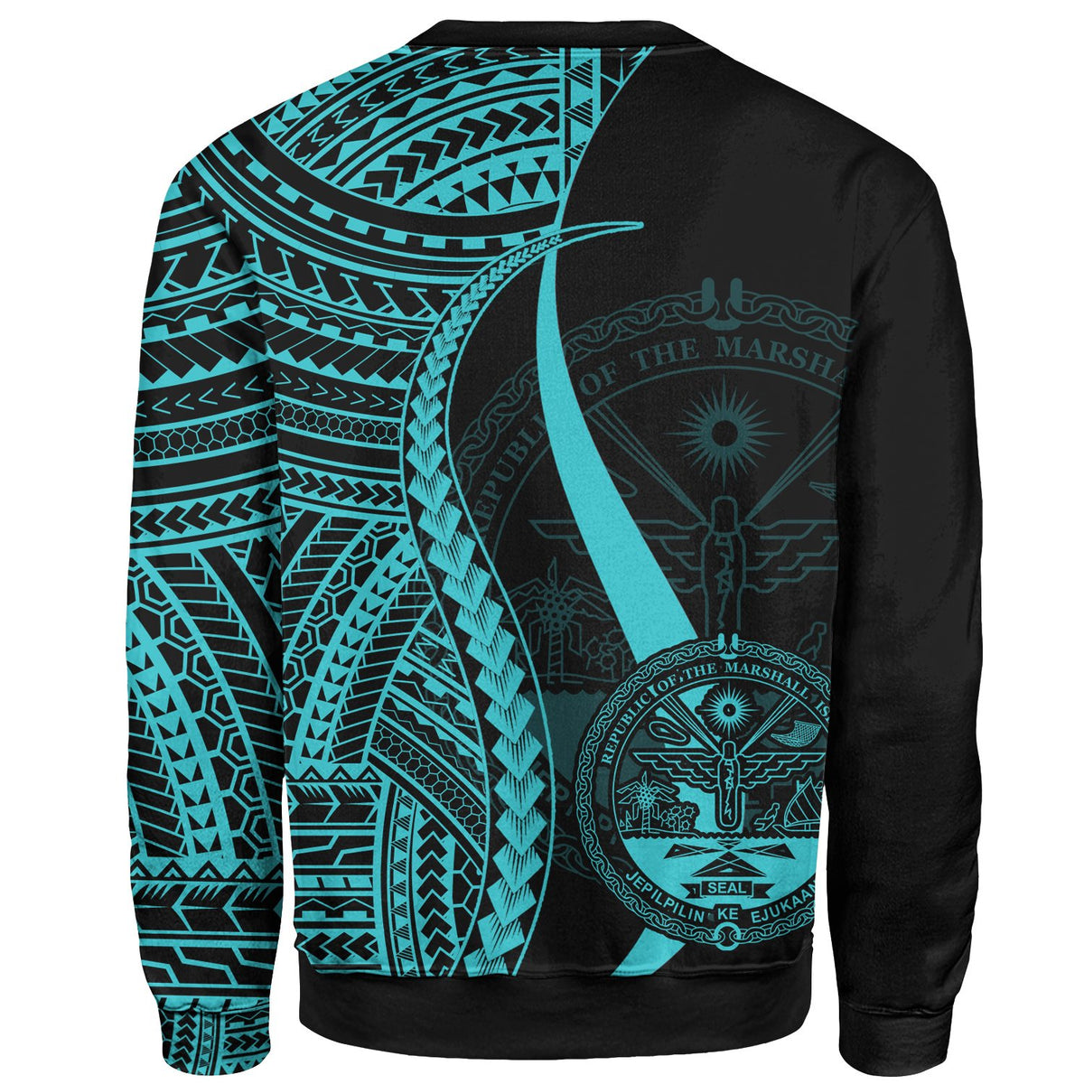 Marshall Islands Custom Personalised Sweatshirt - Turquoise Polynesian Tentacle Tribal Pattern Crest - Polynesian Pride