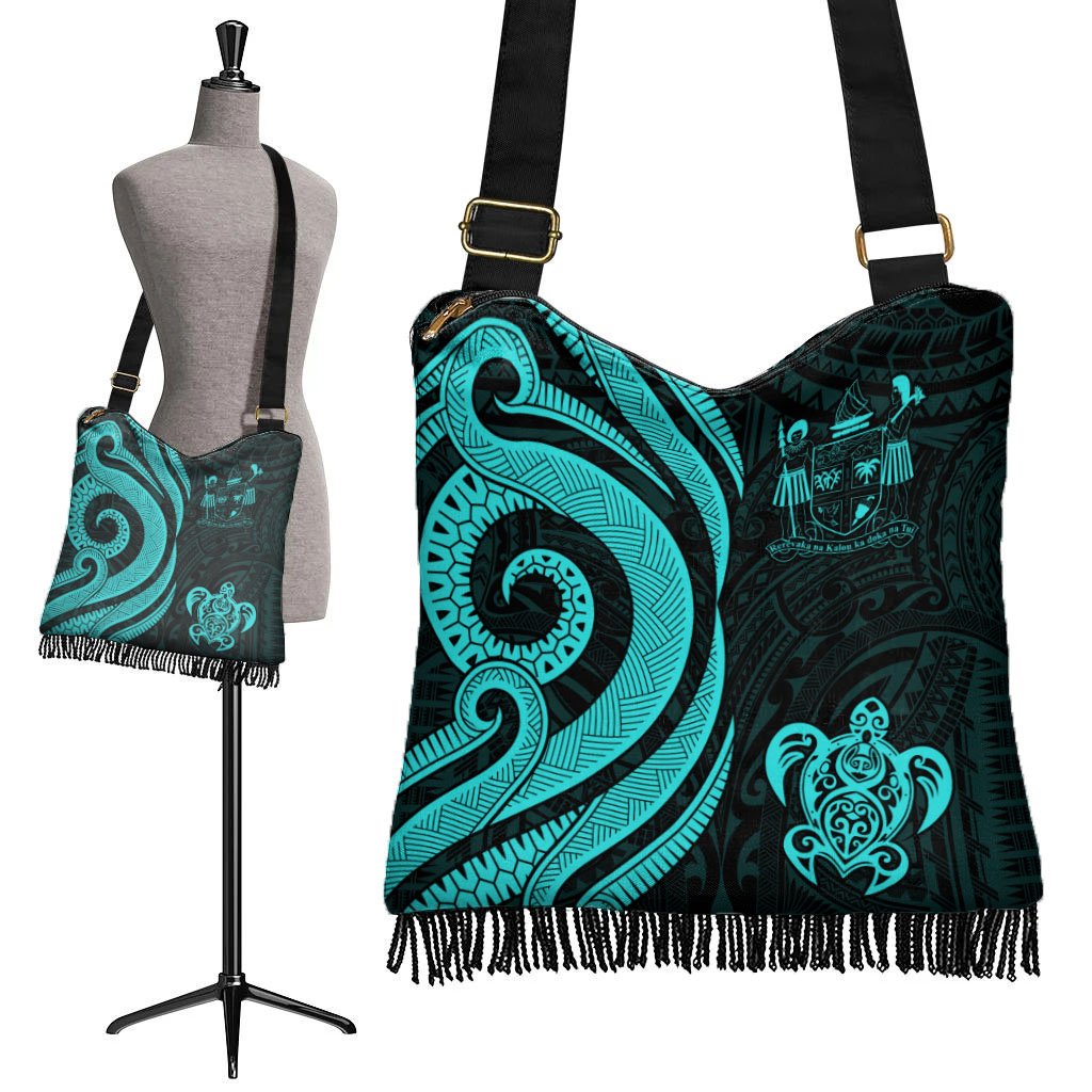 Fiji Boho Handbag - Turquoise Tentacle Turtle Crest - Polynesian Pride