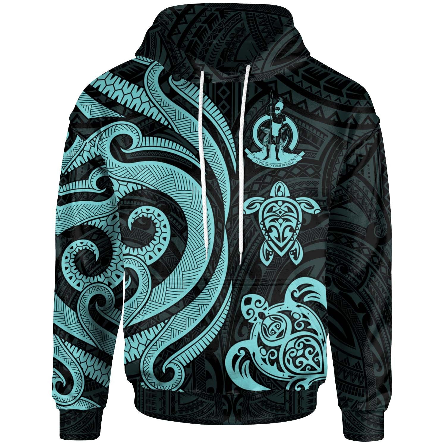 Vanuatu Hoodie Turquoise Tentacle Turtle Unisex Turquoise - Polynesian Pride