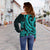 Northern Mariana Islands Women's Off Shoulder Sweater - Turquoise Tentacle Turtle - Polynesian Pride