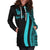 New Caledonia Women's Hoodie Dress - Turquoise Polynesian Tentacle Tribal Pattern - Polynesian Pride