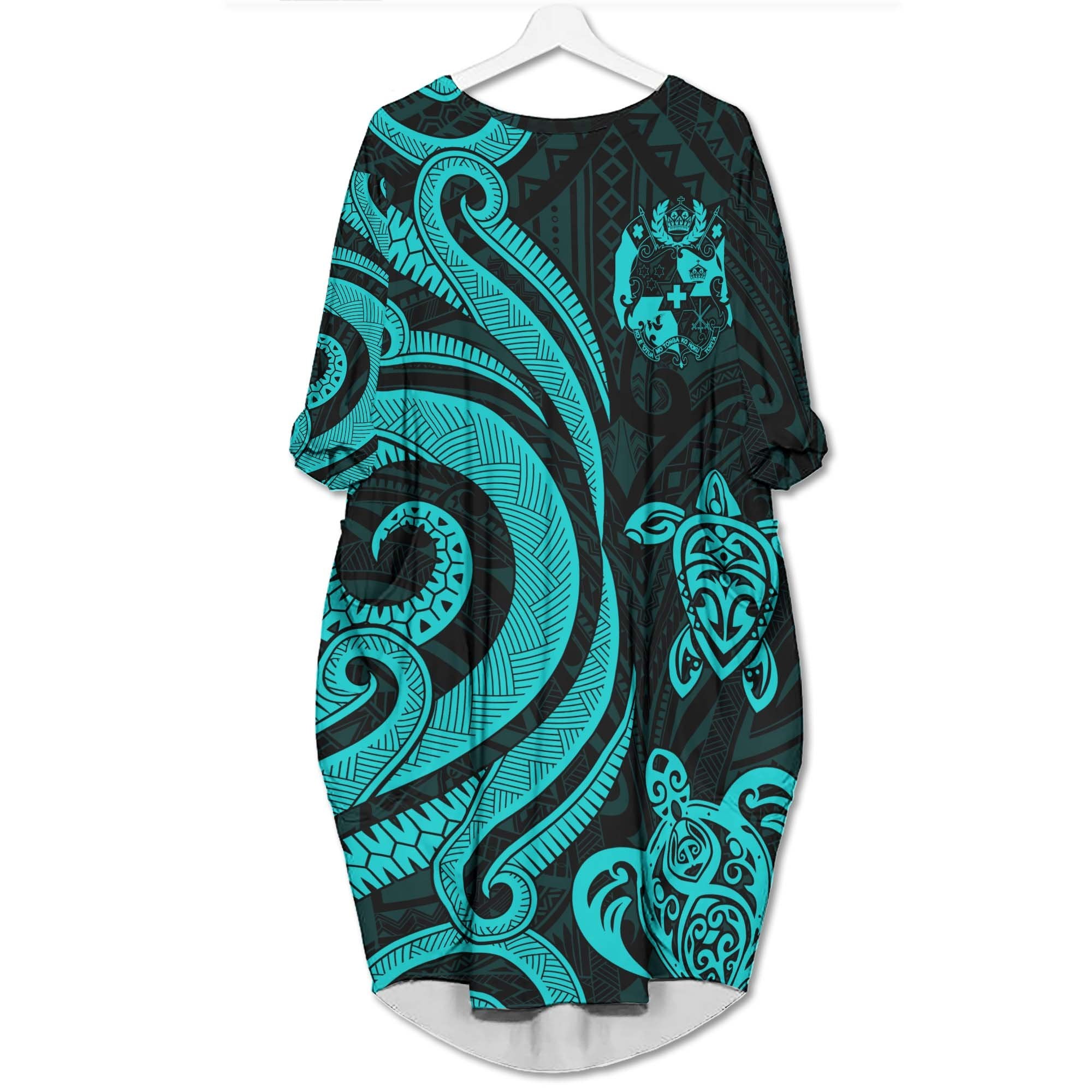 Tonga Batwing Pocket Dress - Turquoise Tentacle Turtle Women Turquoise - Polynesian Pride