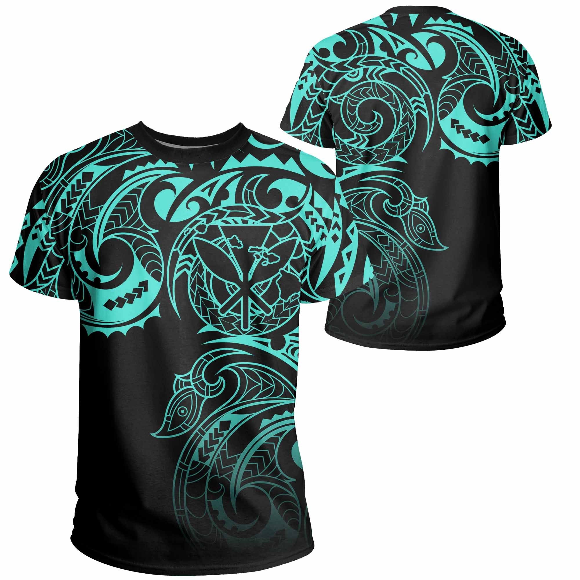 Hawaii Kanaka Polynesian Tribal T Shirt Gradiant Style Turquoise Unisex Turquoise - Polynesian Pride