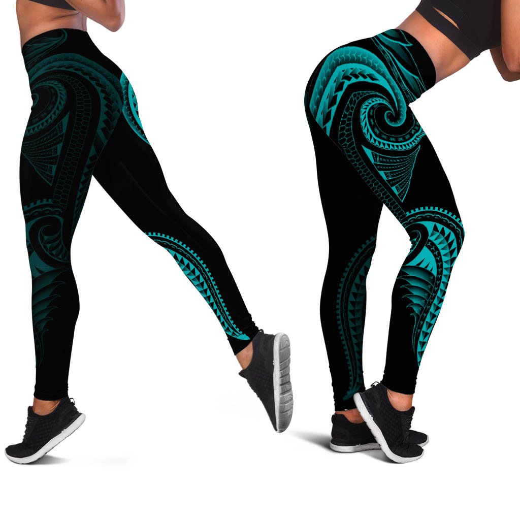 Polynesian Leggings - Polynesian Tattoo Turquoise Version Black - Polynesian Pride