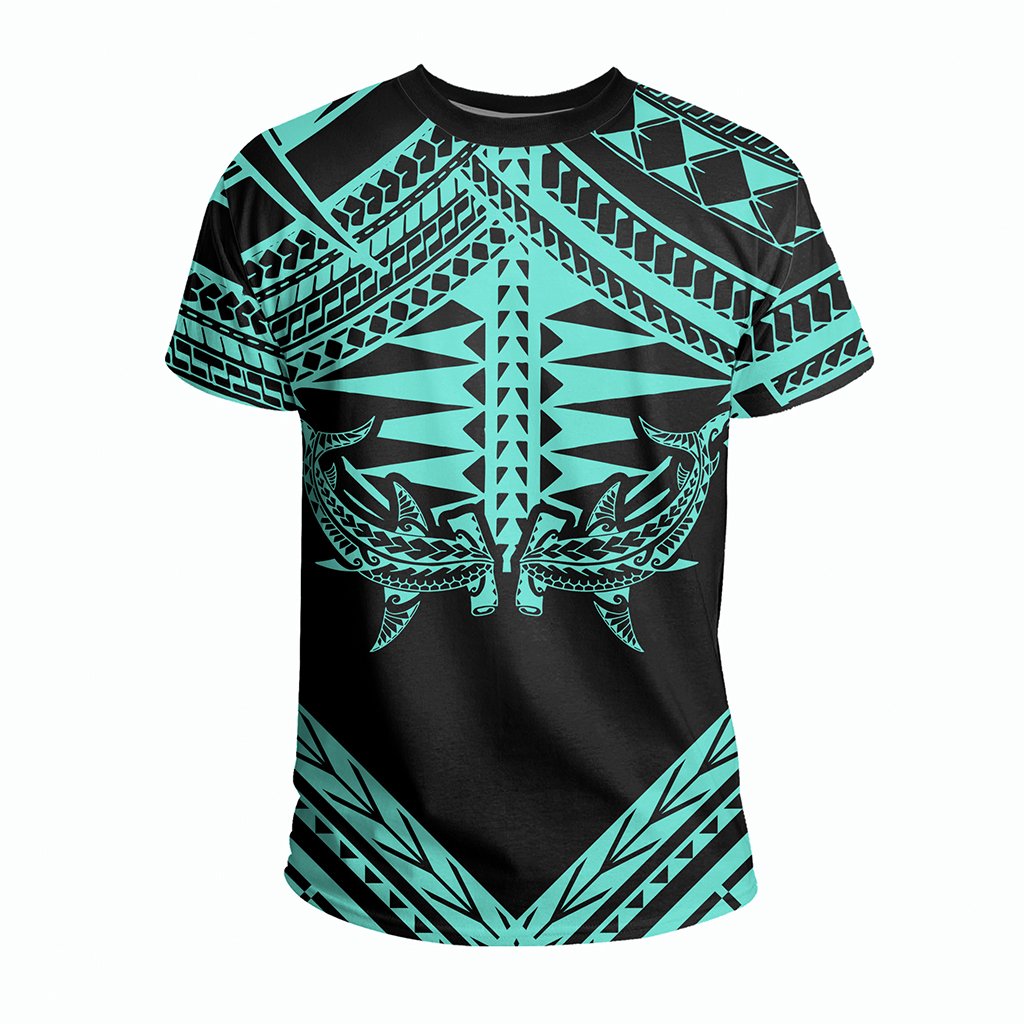 Hawaii Shark Polynesian Kanaka Turquoise T Shirt Candy Style - Polynesian Pride