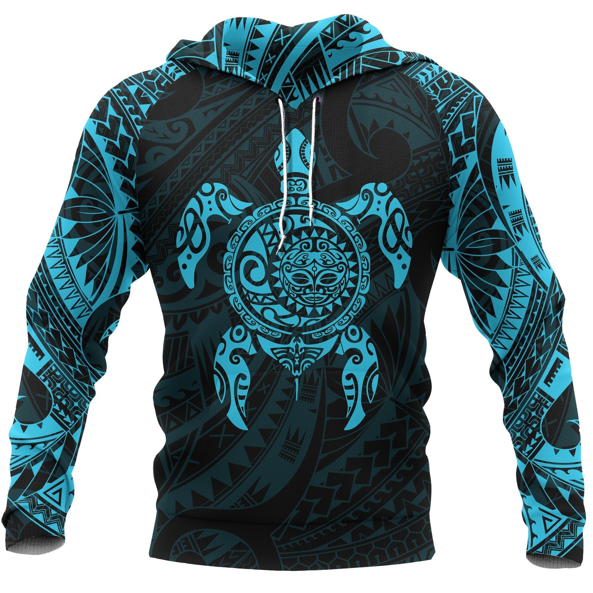 Maori Hoodie, New Zealand Turtle Tattoo Pullover Hoodie Unisex Blue - Polynesian Pride