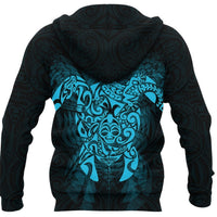 New Zealand Maori Zip up Hoodie, Wairua Tattoo Turtle Zipper Hoodie Blue - Polynesian Pride