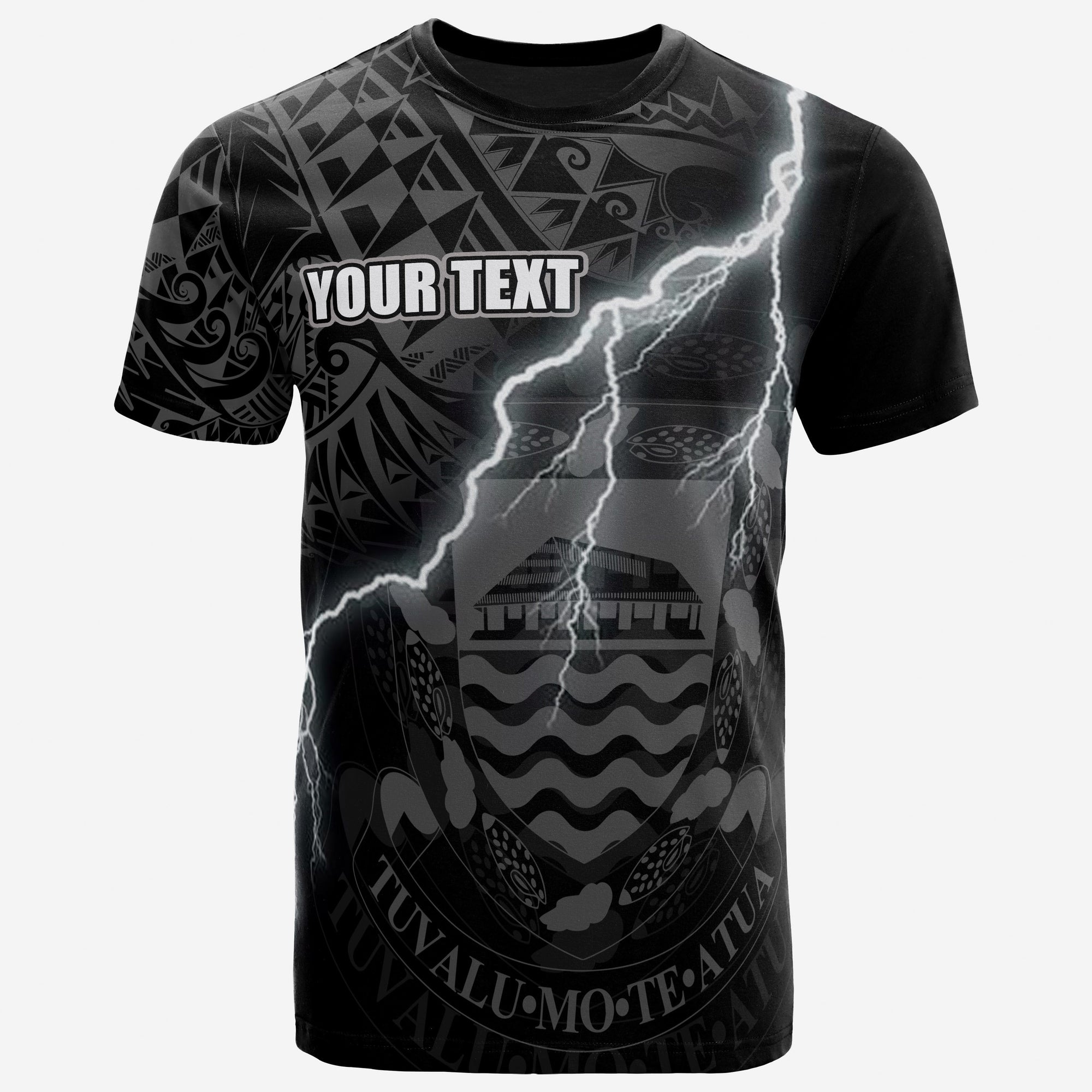 Tuvalu Custom T Shirt Tuvaluan Coat of Arms Lighting Thunder Unisex Black - Polynesian Pride