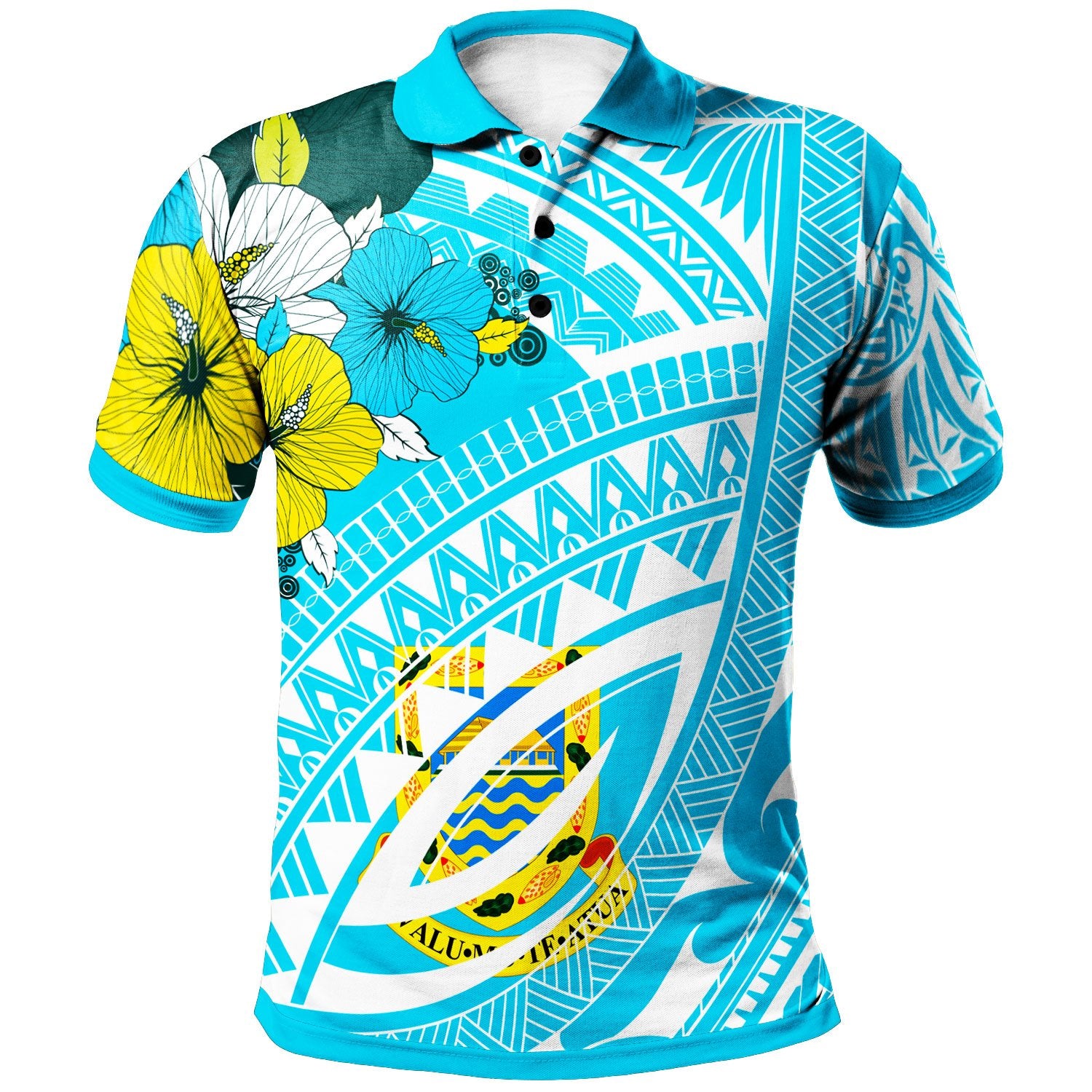 Tuvalu Polo Shirt Polynesian Pattern Aquamarine Stone Color Unisex Blue - Polynesian Pride