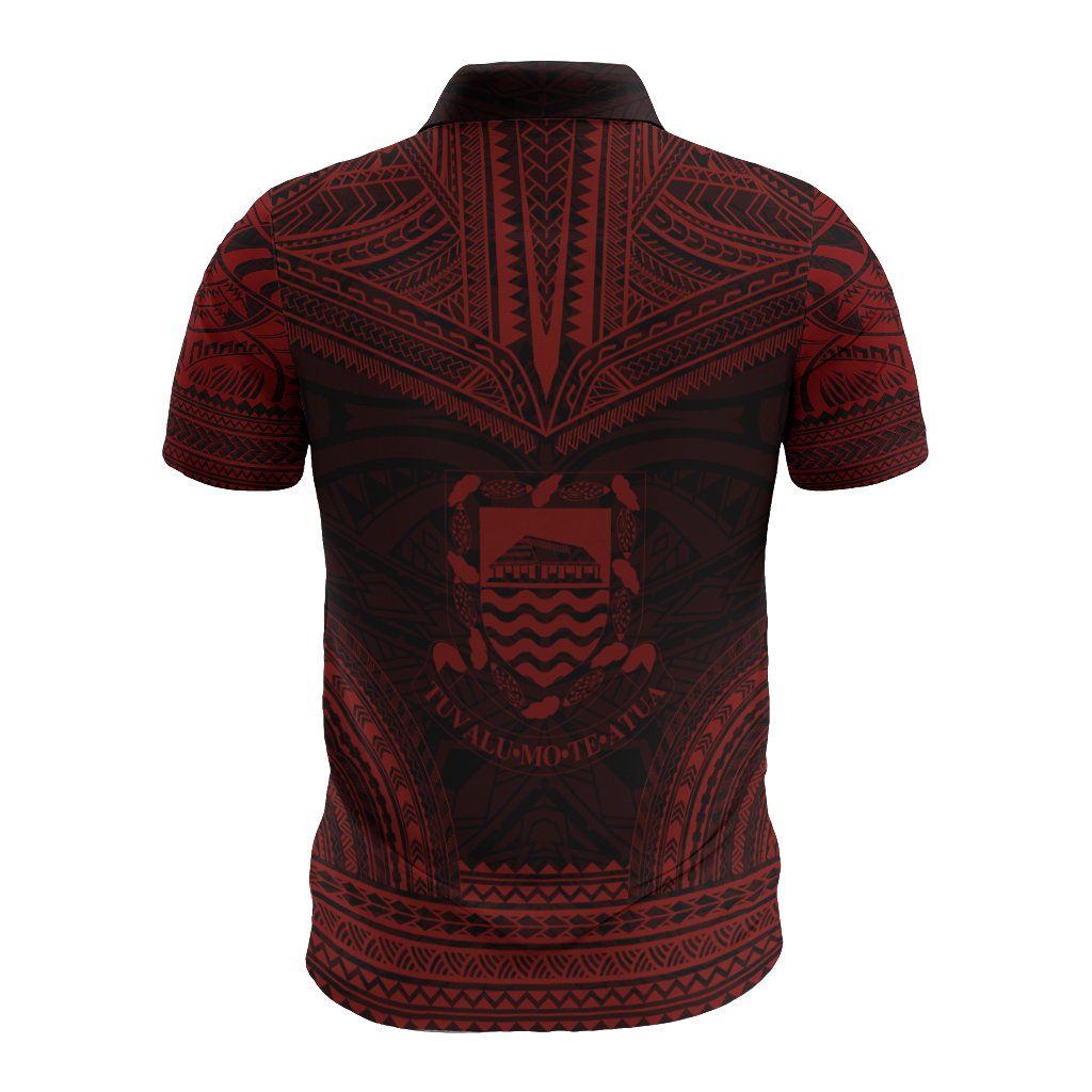 Tuvalu Polo Shirt Tuvalu Coat Of Arms Polynesian Chief Tattoo Red Version - Polynesian Pride