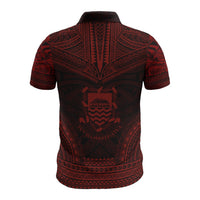 Tuvalu Polo Shirt Tuvalu Coat Of Arms Polynesian Chief Tattoo Red Version - Polynesian Pride