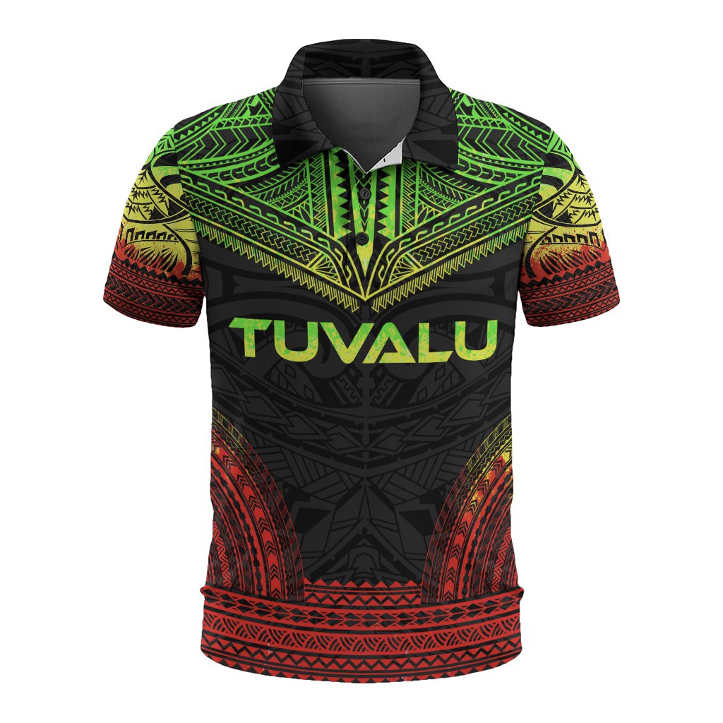 Tuvalu Polo Shirt Tuvalu Coat Of Arms Polynesian Chief Tattoo Reggae Version Unisex Reggae - Polynesian Pride