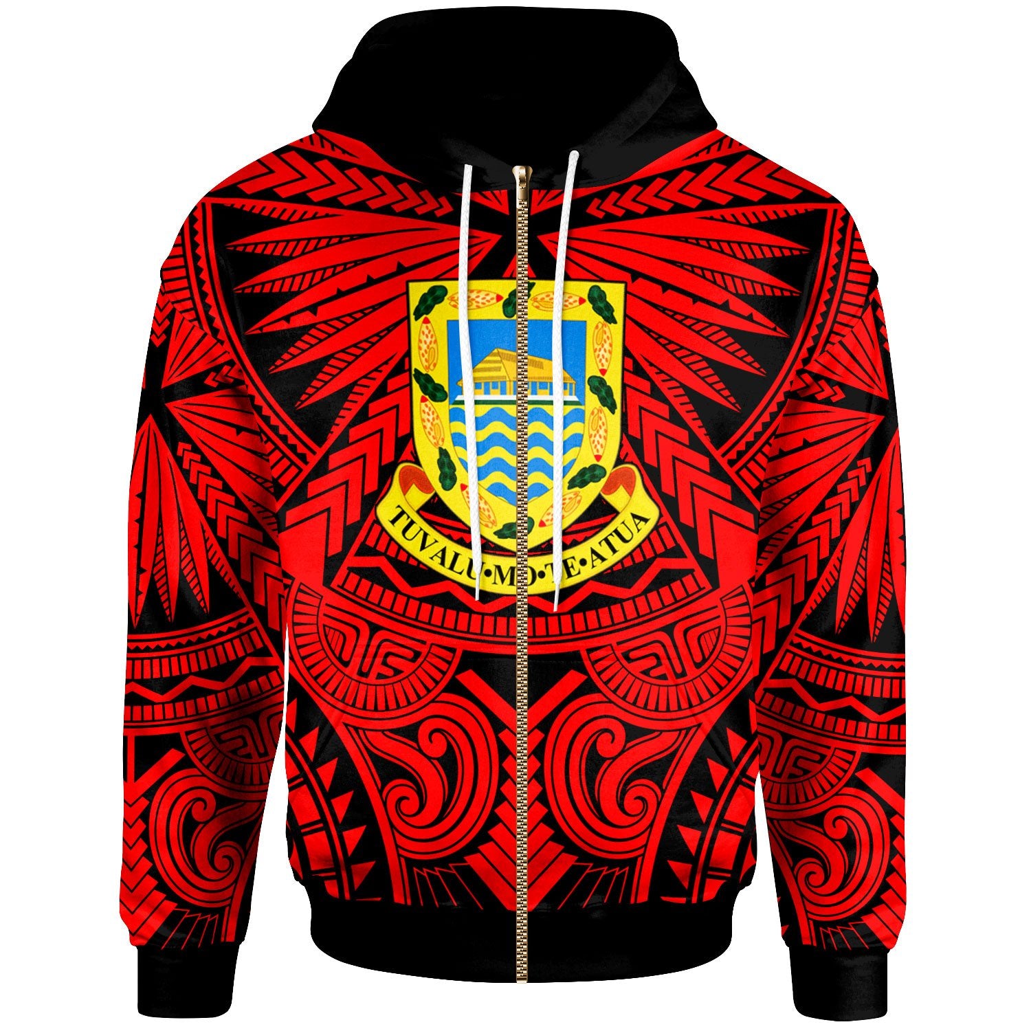 Tuvalu Zip Hoodie Classic Vignette Style Unisex Red - Polynesian Pride