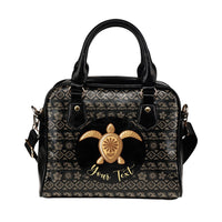 Personalized - Hawaii Turtle Golden Pattern Shoulder Handbag One Size Black - Polynesian Pride