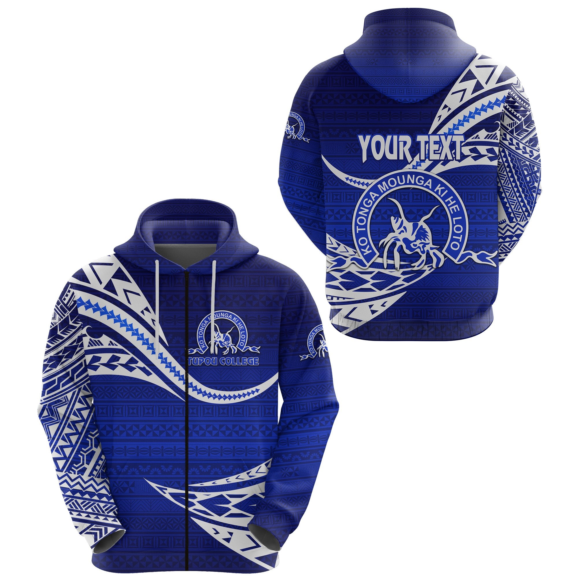 Custom Kolisi Ko Tupou College Tonga Zip Hoodie Unique Version Blue Unisex Blue - Polynesian Pride