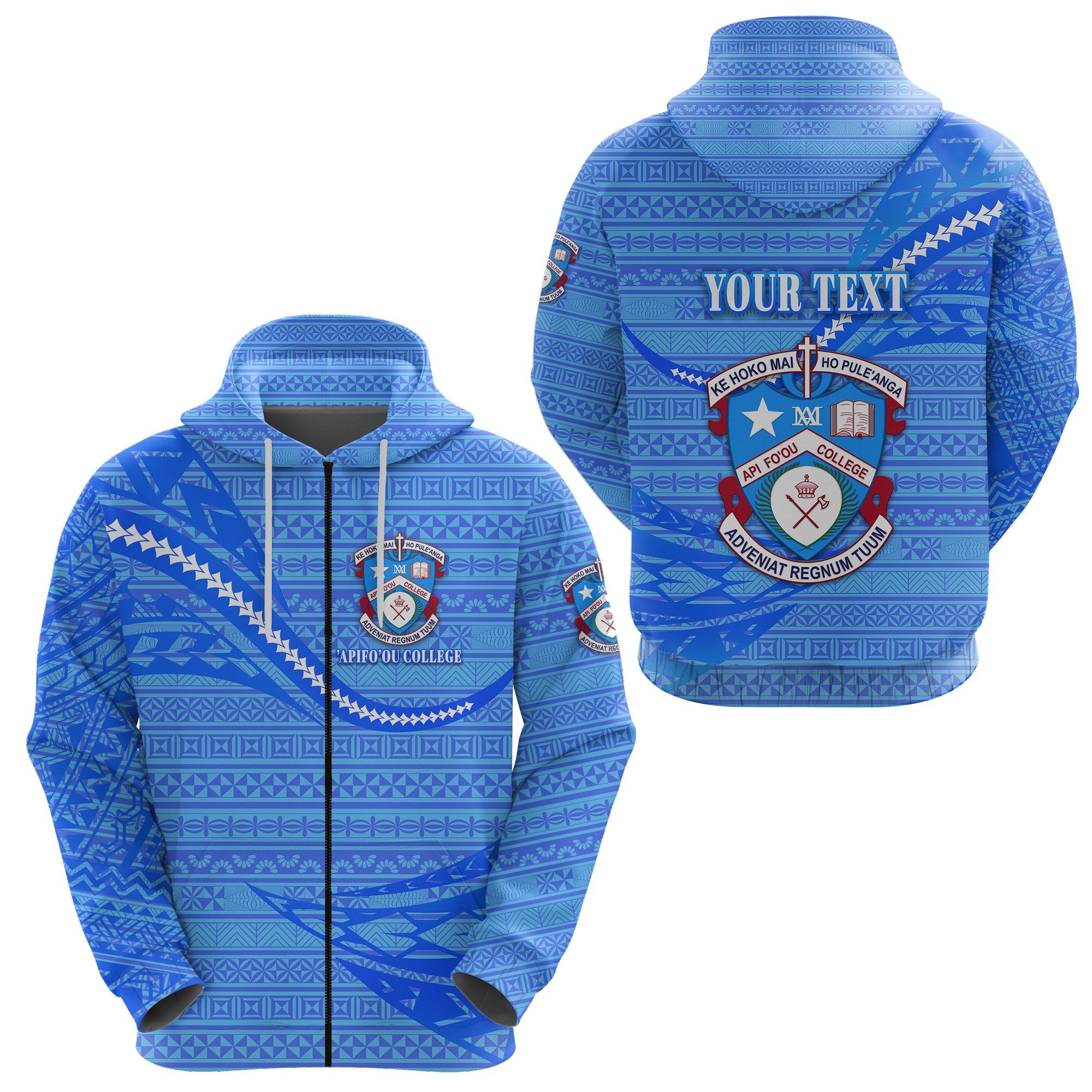 Custom Apifoou College Tonga Zip Hoodie Unique Version Full Blue Unisex Blue - Polynesian Pride