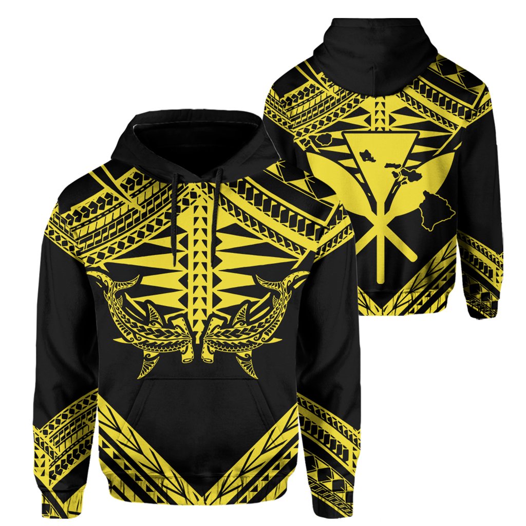 Hawaii Shark Polynesian Kanaka Yellow Hoodie Candy Style Unisex Black - Polynesian Pride