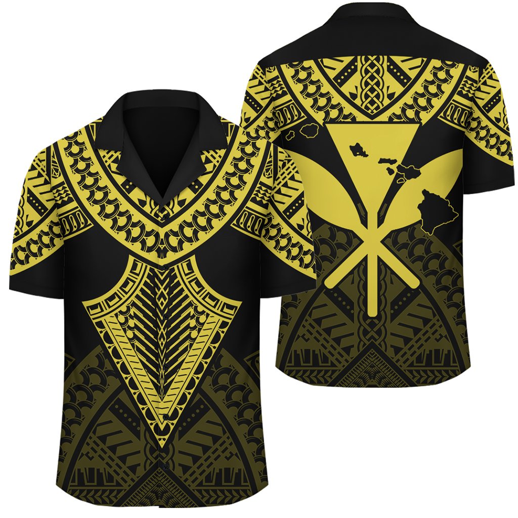 Hawaii Polynesian Limited Hawaiian Shirt - Tab Style Yellow - AH Unisex Black - Polynesian Pride