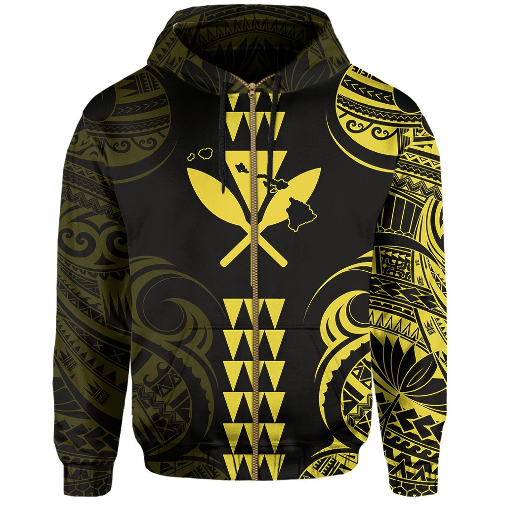 Kanaka Map Polynesian Kakau Hoodie (Zip up) Yellow - Polynesian Pride