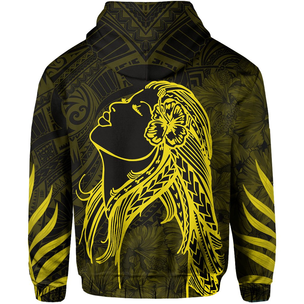 Polynesian Tropic Hula Girl Hibiscus Hawaii Zip Hoodie Yellow - Polynesian Pride