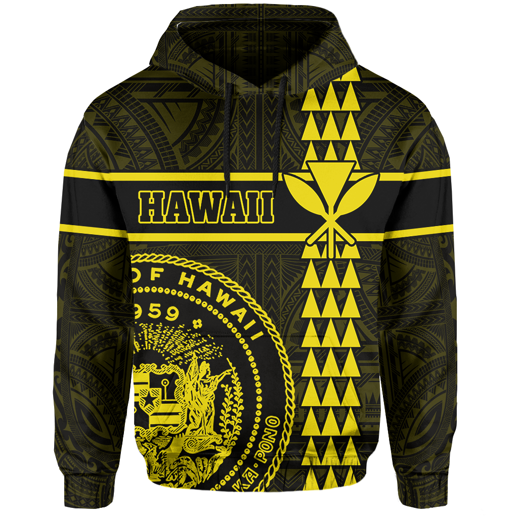 Polynesian Kakau Kanaka Seal of Hawaii Hoodie Yellow - Polynesian Pride