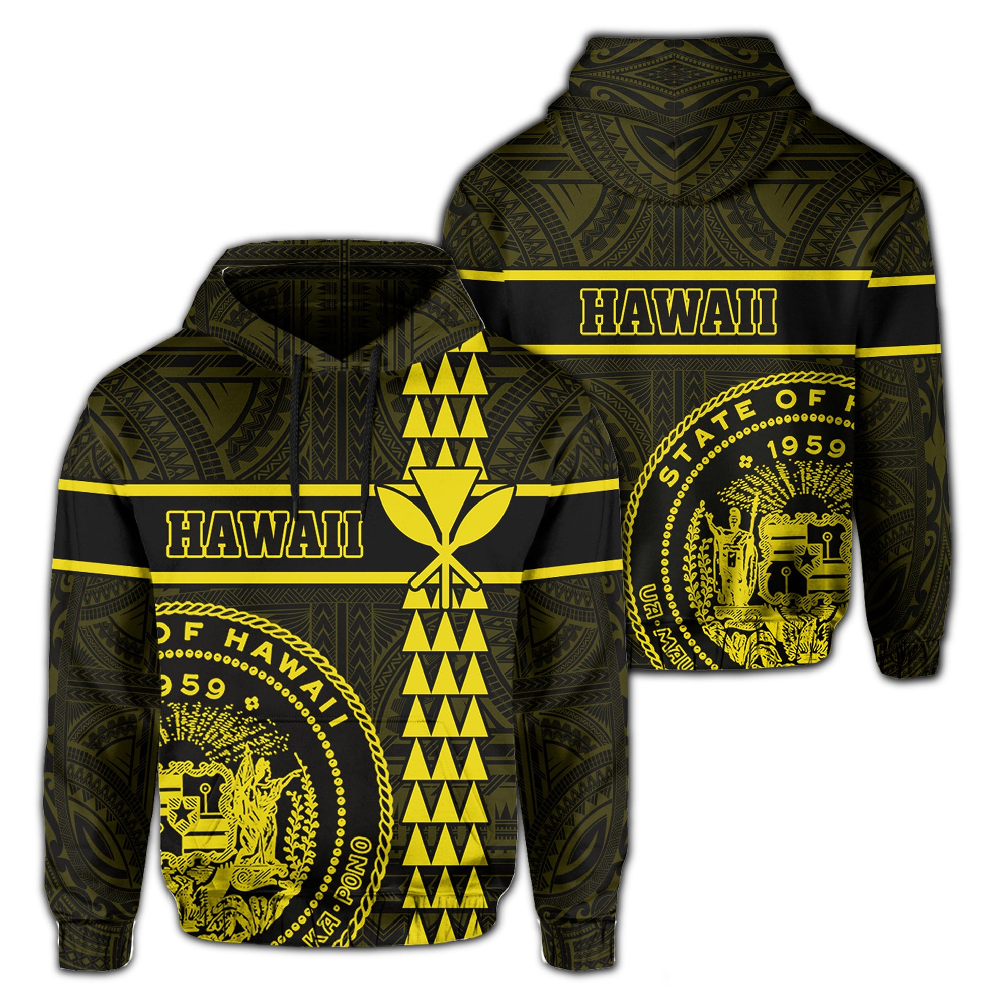 Polynesian Kakau Kanaka Seal of Hawaii Hoodie Yellow Unisex Yellow - Polynesian Pride