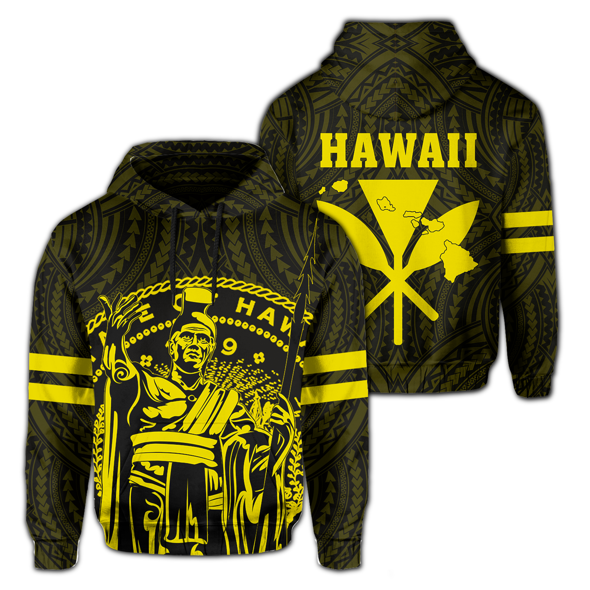 Polynesian King Kanaka Map Seal of Hawaii Hoodie Yellow Unisex Yellow - Polynesian Pride