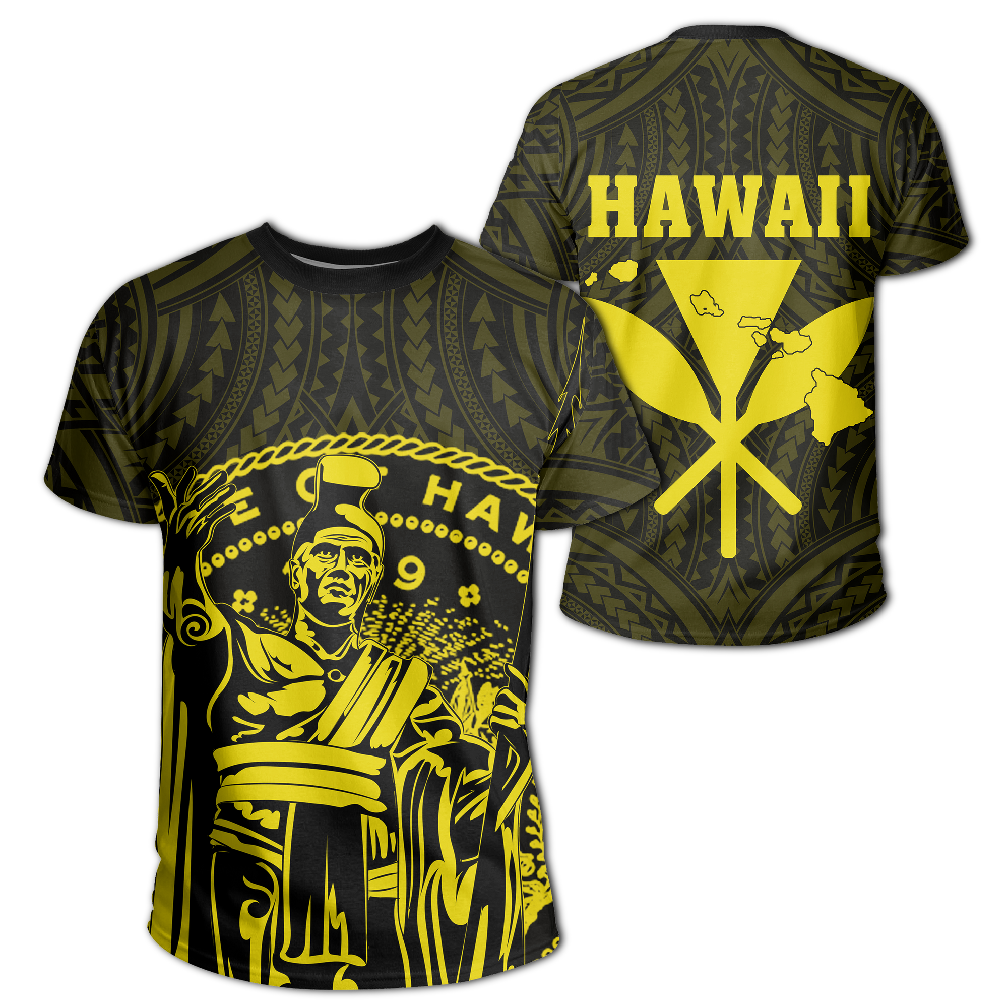 Hawaii King Coat of Arms Kanaka Map Polynesian T Shirt Yellow Unisex Yellow - Polynesian Pride