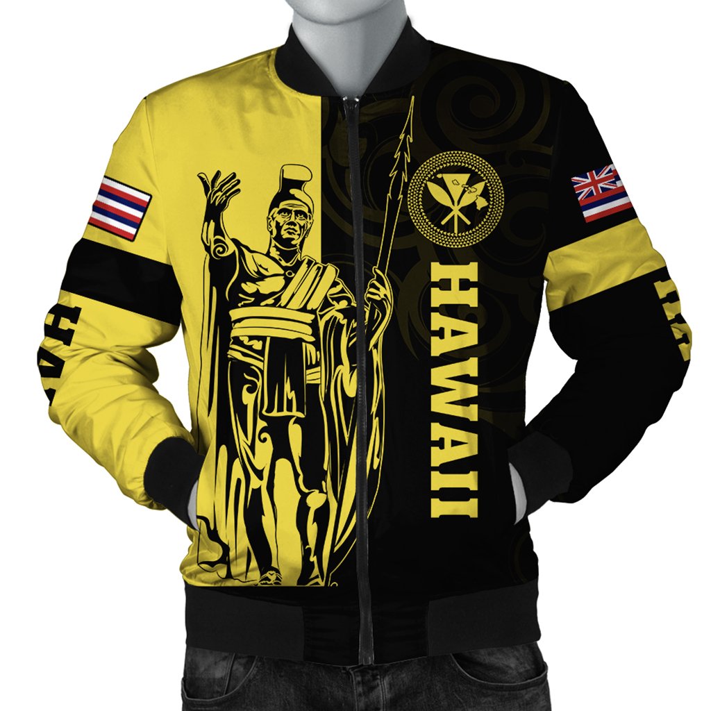 Hawaii King Polynesian Bomber Jacket - Lawla Style Yellow - AH Black Unisex - Polynesian Pride