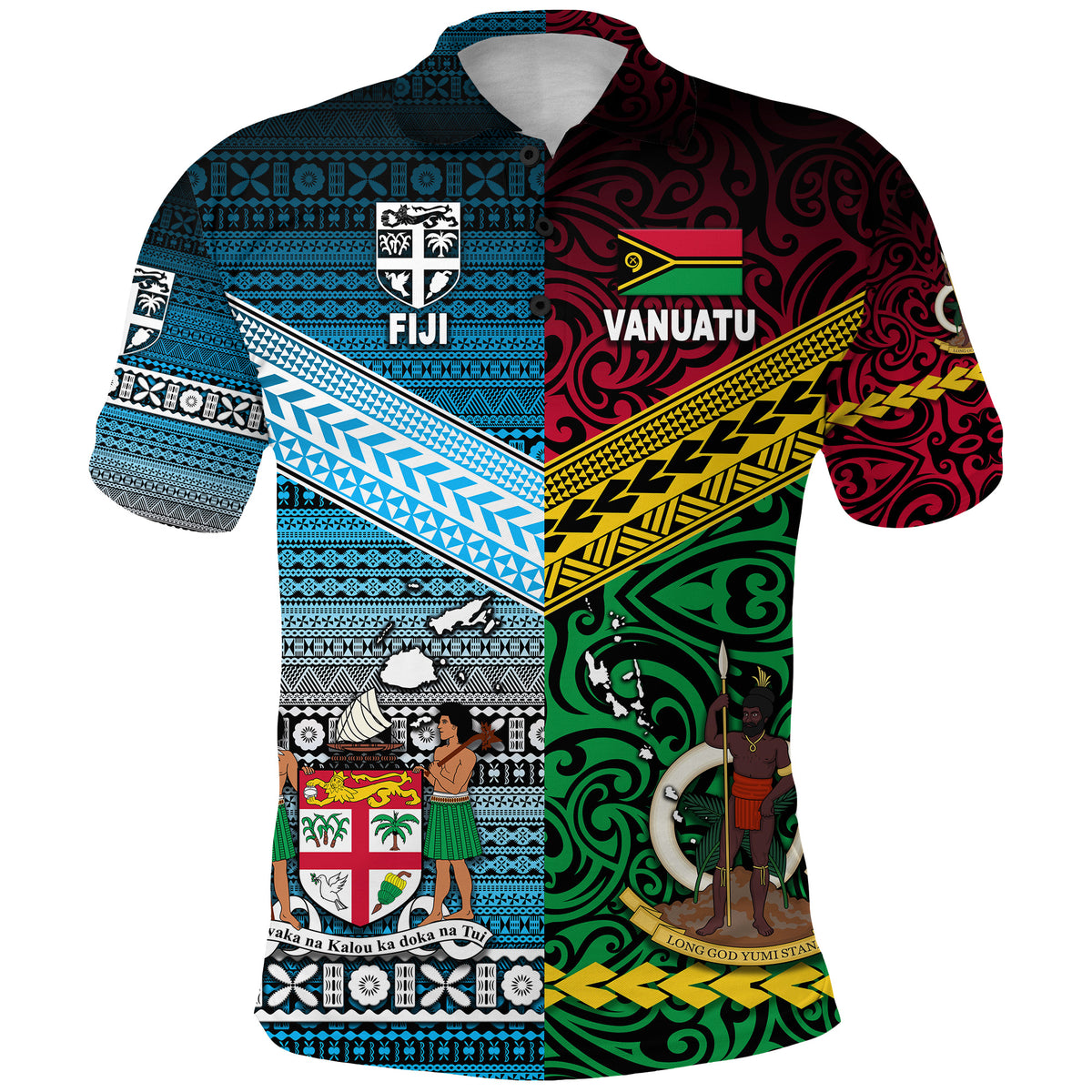 Vanuatu Fiji Polo Shirt Together Blue LT8 - Polynesian Pride