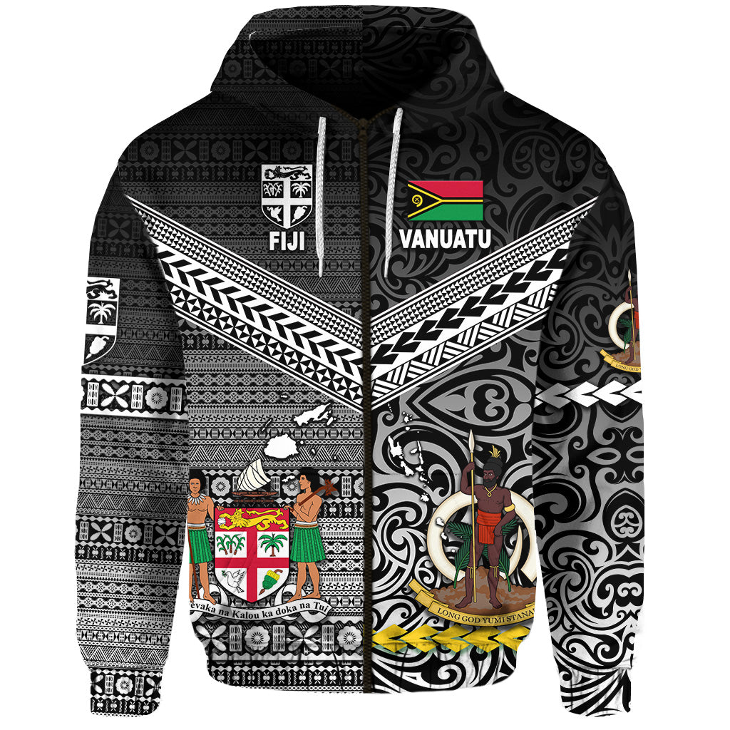 Vanuatu Fiji Zip Hoodie Together Black LT8 - Polynesian Pride