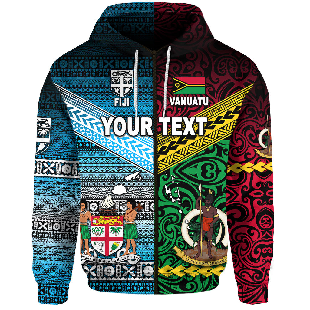 Custom Vanuatu Fiji Zip Hoodie Together Blue LT8 - Polynesian Pride