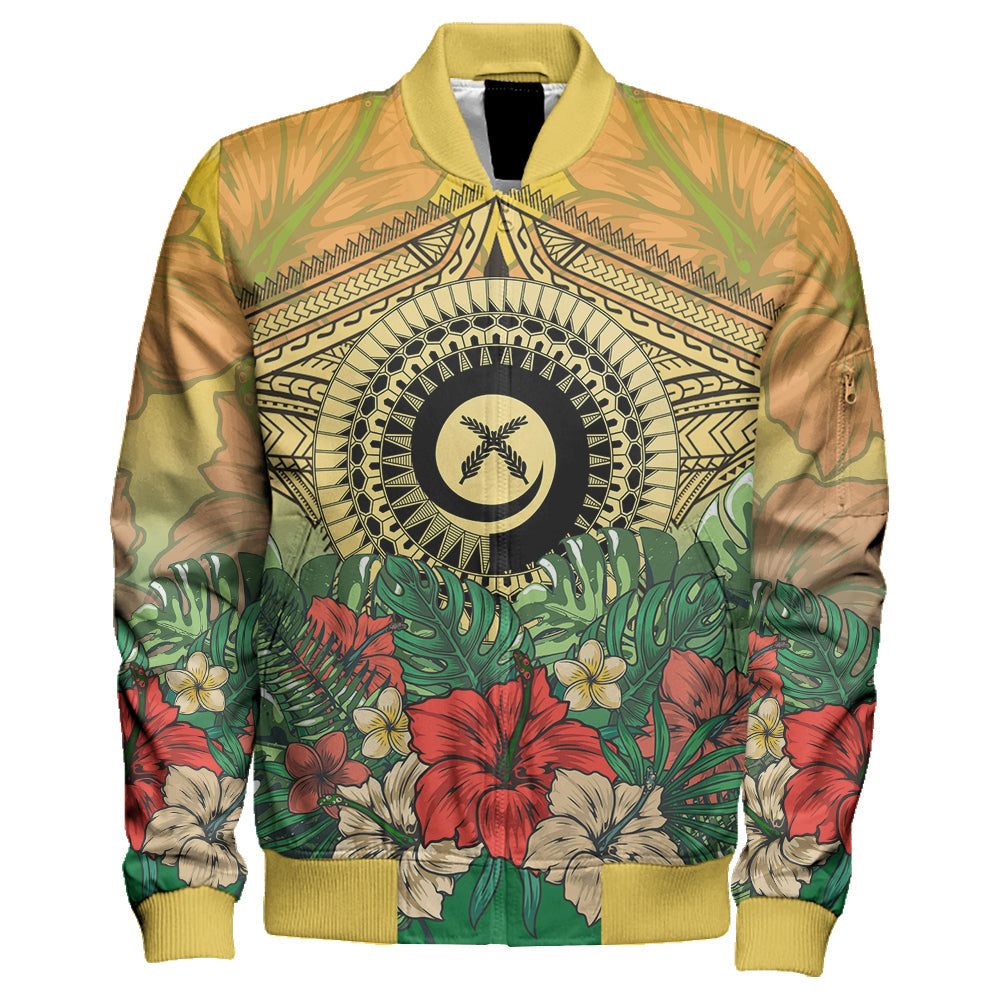 Vanuatu Polynesian Hibiscus Sleeve Zip Bomber Jacket LT10 Unisex Yellow - Polynesian Pride