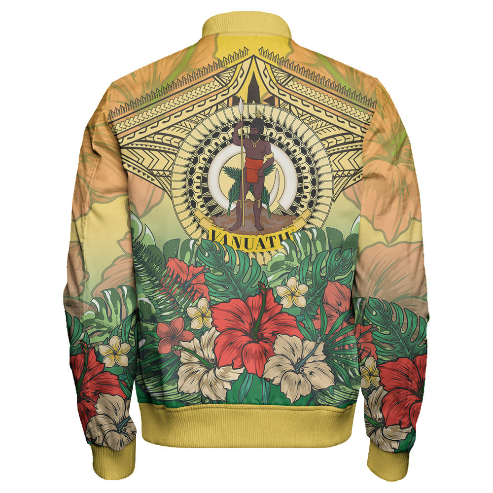 Vanuatu Polynesian Hibiscus Sleeve Zip Bomber Jacket LT10 - Polynesian Pride
