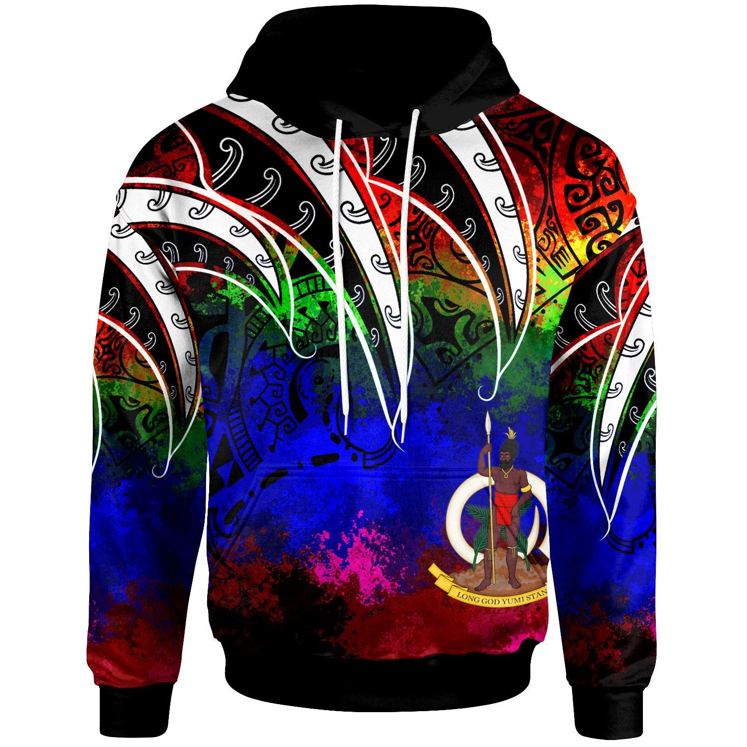 Vanuatu Hoodie Tropical Leaf Rainbow Color Unisex Rainbow - Polynesian Pride