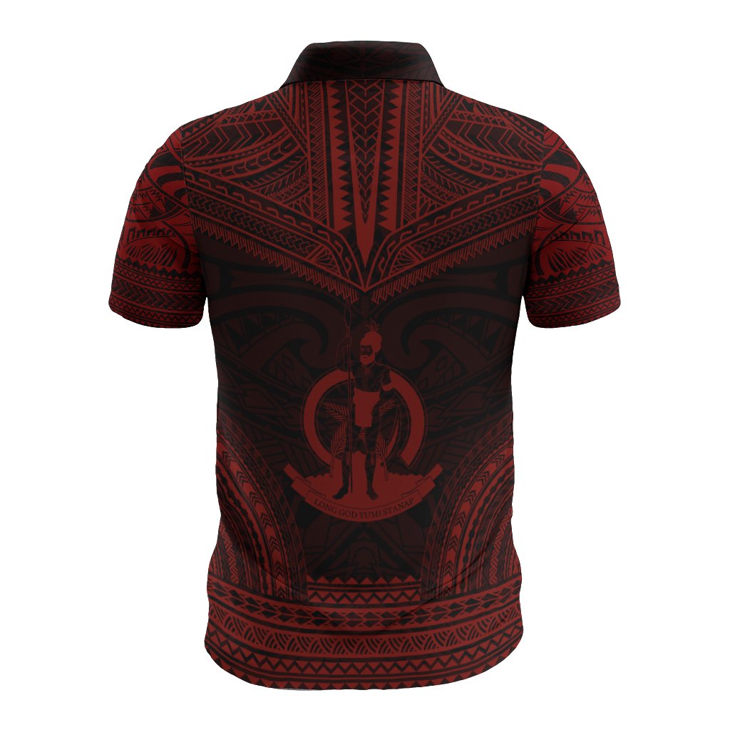 Vanuatu Polo Shirt Vanuatuan Coat Of Arms Polynesian Chief Tattoo Red Version - Polynesian Pride
