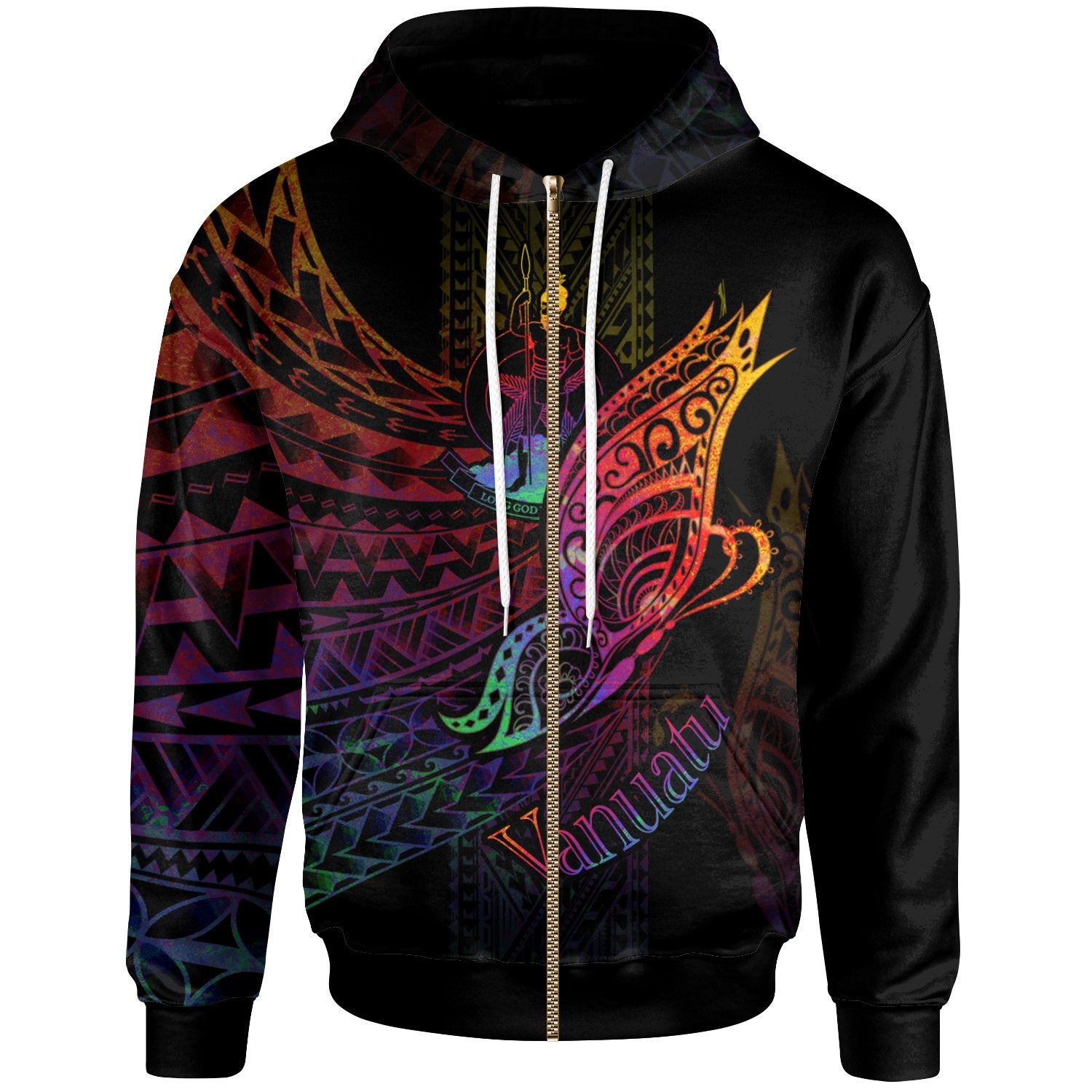 Vanuatu Zip Hoodie Butterfly Polynesian Style Unisex Black - Polynesian Pride