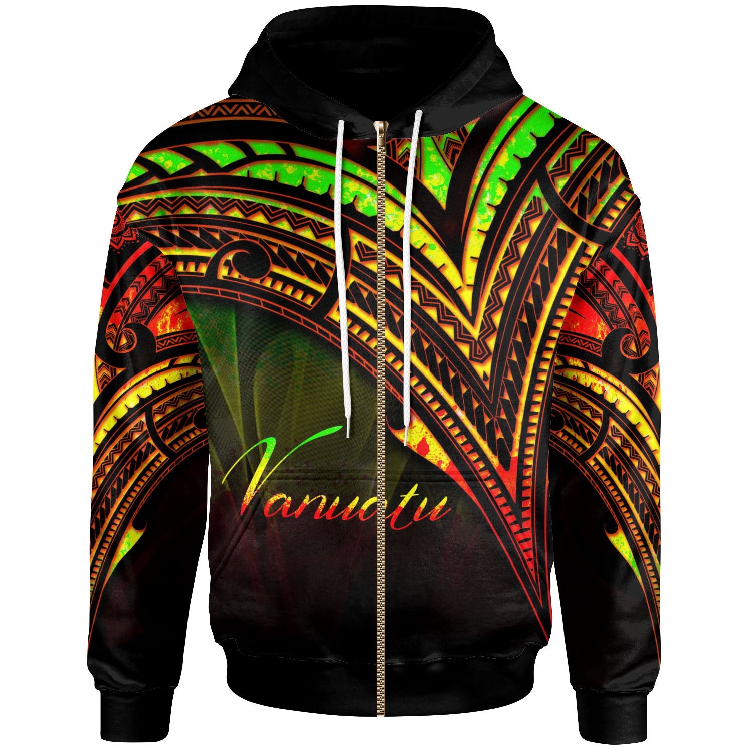 Vanuatu Zip Hoodie Reggae Color Cross Style Unisex Black - Polynesian Pride