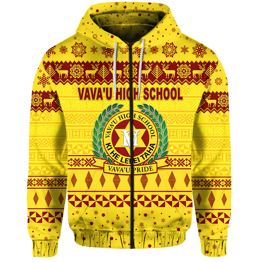 Vavau High School Christmas Zip Hoodie Simple Style Gold LT8 - Polynesian Pride