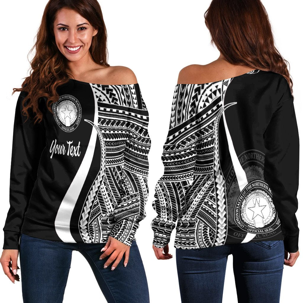 Northern Mariana Islands Custom Personalised Women's Off Shoulder Sweater - White Polynesian Tentacle Tribal Pattern White - Polynesian Pride